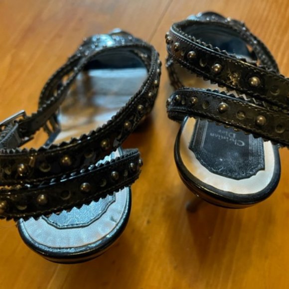 Dior Black Patent Leather Studded Strappy Bonnie Sandals Size 7/37.5 - Picture 7 of 8